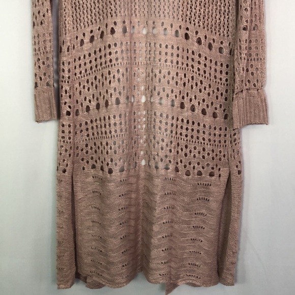 Moral Fiber Crochet Knit Open Front Cardigan Bohemian Size L Mauve Lightweight - Picture 7 of 12